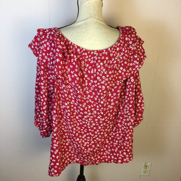 Vince Camuto Blouse Top 2X Womans Plus Pink White Floral Off The Shoulder Ruffle - Picture 14 of 14
